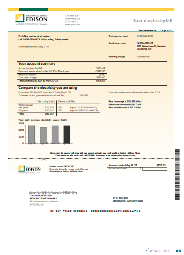 Download Southern California Edison utility business bill SCR Photoshop template